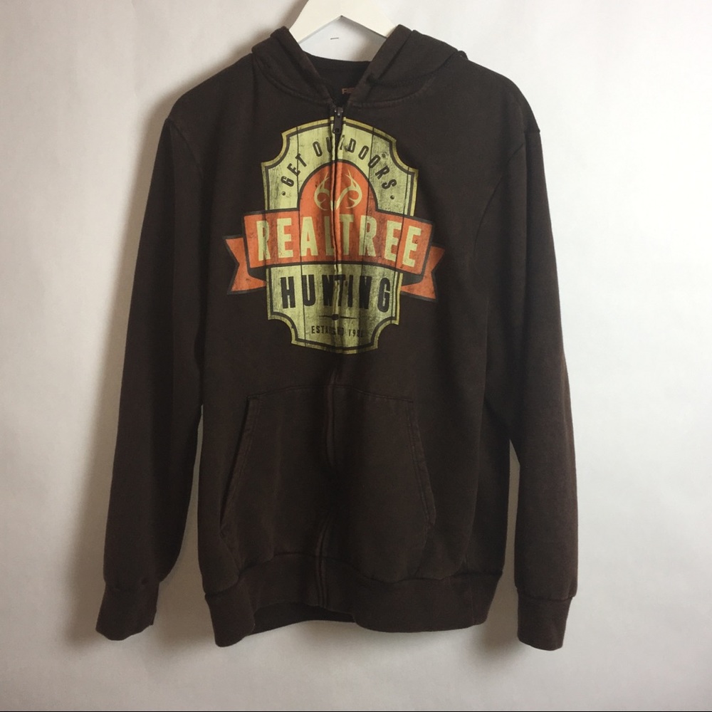 Realtree Zip Up hooded Sweater Large Brown